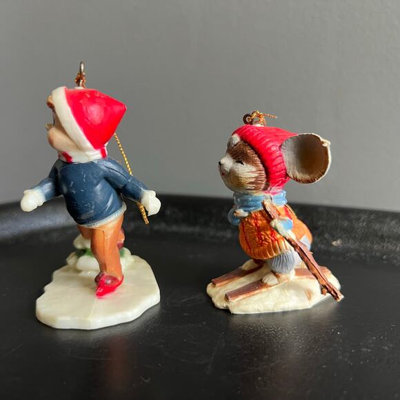Lot of 2 Vintage Ornaments: Boy Ice Skating and Christmas mouse skiing Plastic - Picture 2 of 8